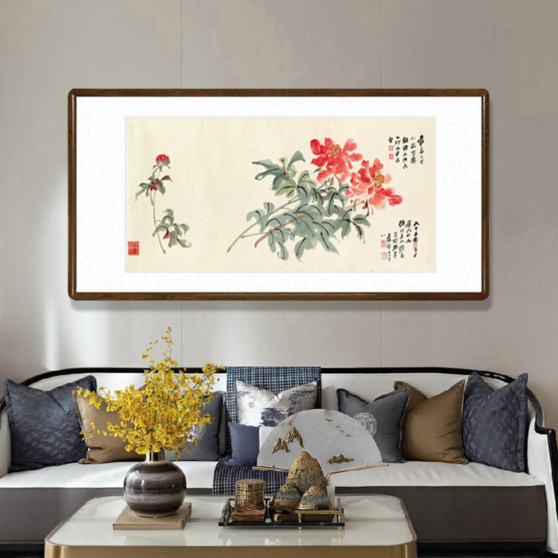 张大千国画富贵花开办公室装饰挂画客厅背景壁画卧室写意牡丹字画