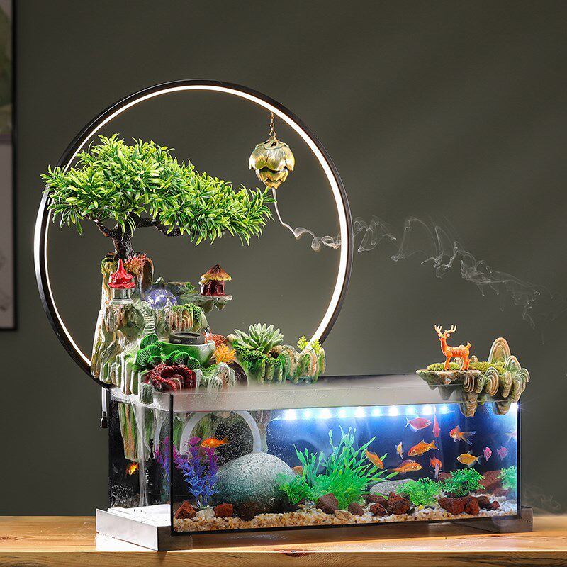 自带过滤特大号鱼缸客厅流水摆件循环水器生财装饰品乔迁新居礼品