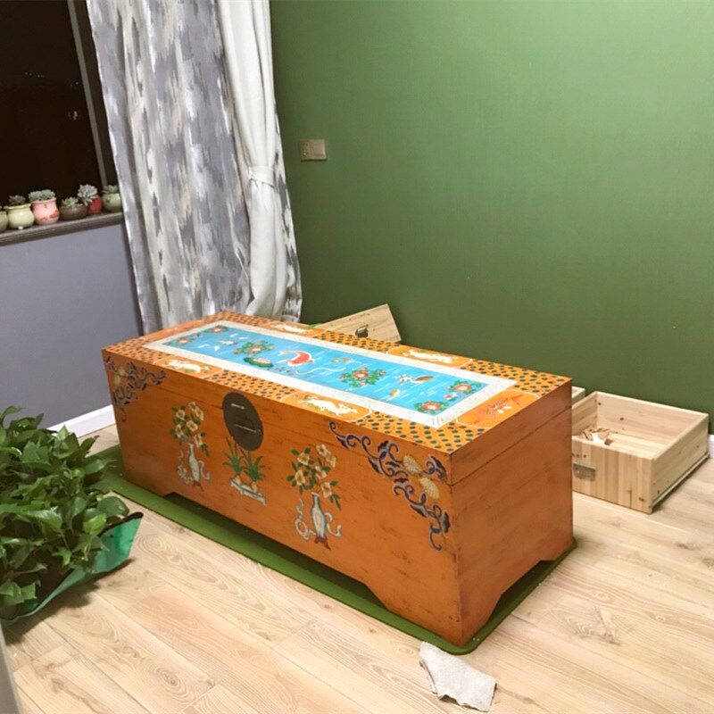 实木茶几客厅装饰手绘官箱边箱收纳箱中式彷古做旧茶桌覆古咖啡桌