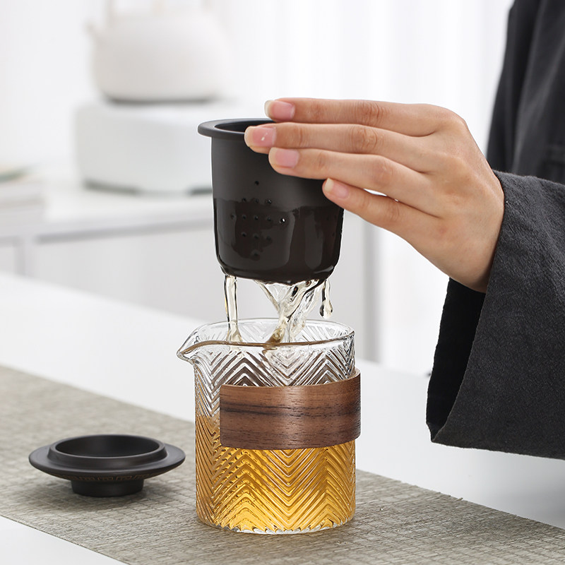 紫砂旅行茶具套装小套户外喝茶便携式车载功夫玻璃快客杯一壶三杯