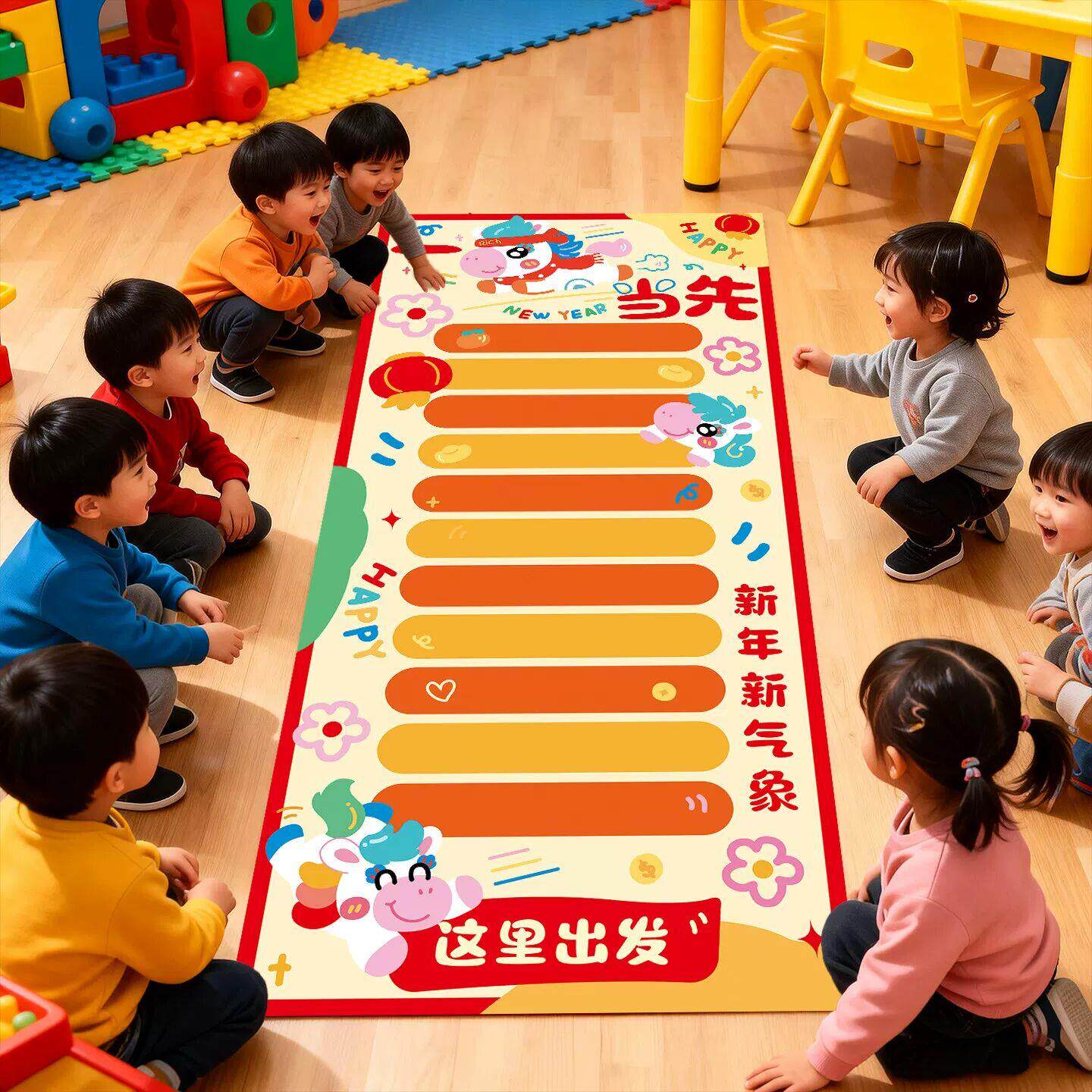 幼儿园2026新年游戏互动滚滚乐元旦晚会教室班级氛围场景布置道具