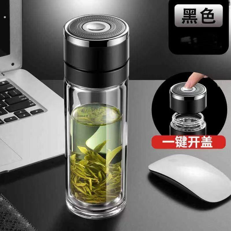 摔不烂钢化玻璃杯一键开盖双大容量茶水分离泡茶杯子男女士按压速