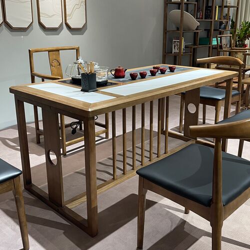 老板办公室功夫茶桌椅组合岩板茶几实木茶台新中式桌子和茶具一体