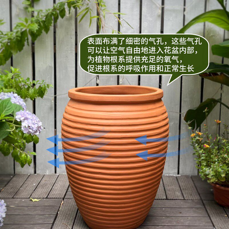 新品特大口径红陶花盆粗陶景观陶罐透气无釉阳台别墅种花老式户外