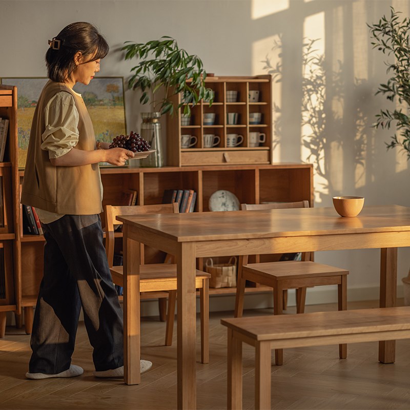 以山 平淡餐桌/工作台 侘寂风日式全实木餐桌樱桃木原木大板桌子
