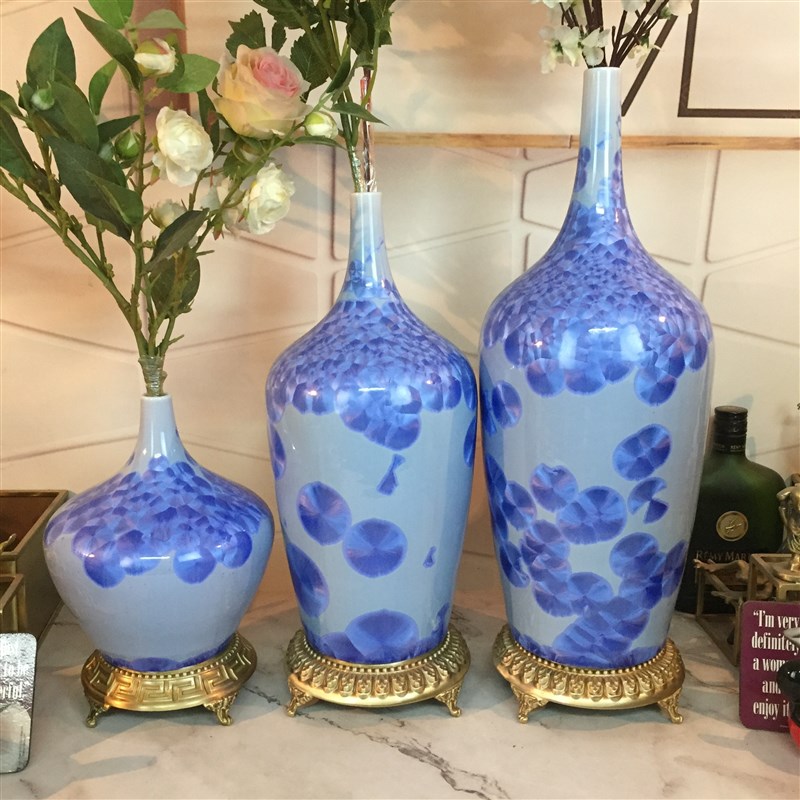 包邮陶瓷配铜花瓶欧式美式法式软装样板间家居工艺品新中式摆件