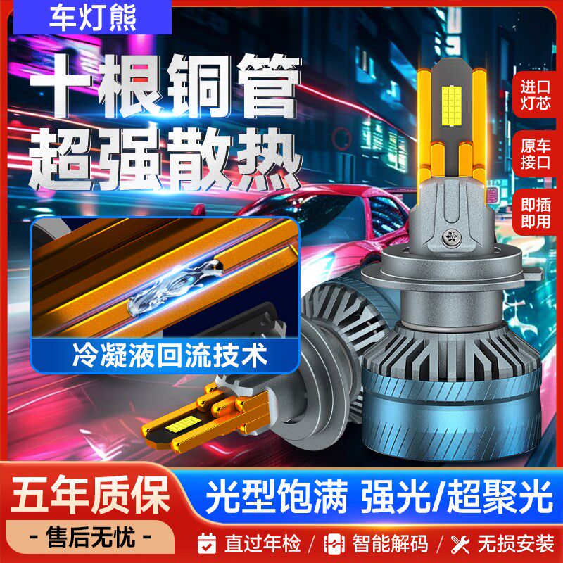 十铜管36颗灯珠超亮led汽车大灯H7改装9005远近一体H4聚光24V货车