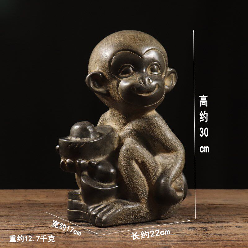 仿古石雕山西青石旧石器民俗怀旧元宝石猴复古茶席案前摆件包邮
