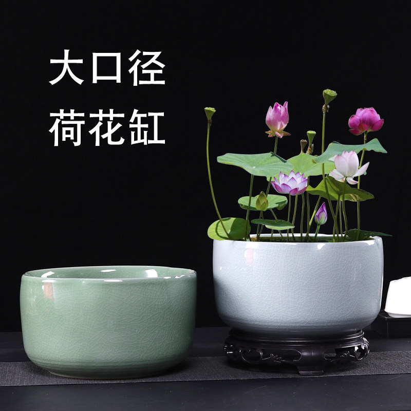 睡莲碗莲盆缸专用陶瓷容器植物一叶莲荷花盆铜钱草大口径水培器皿
