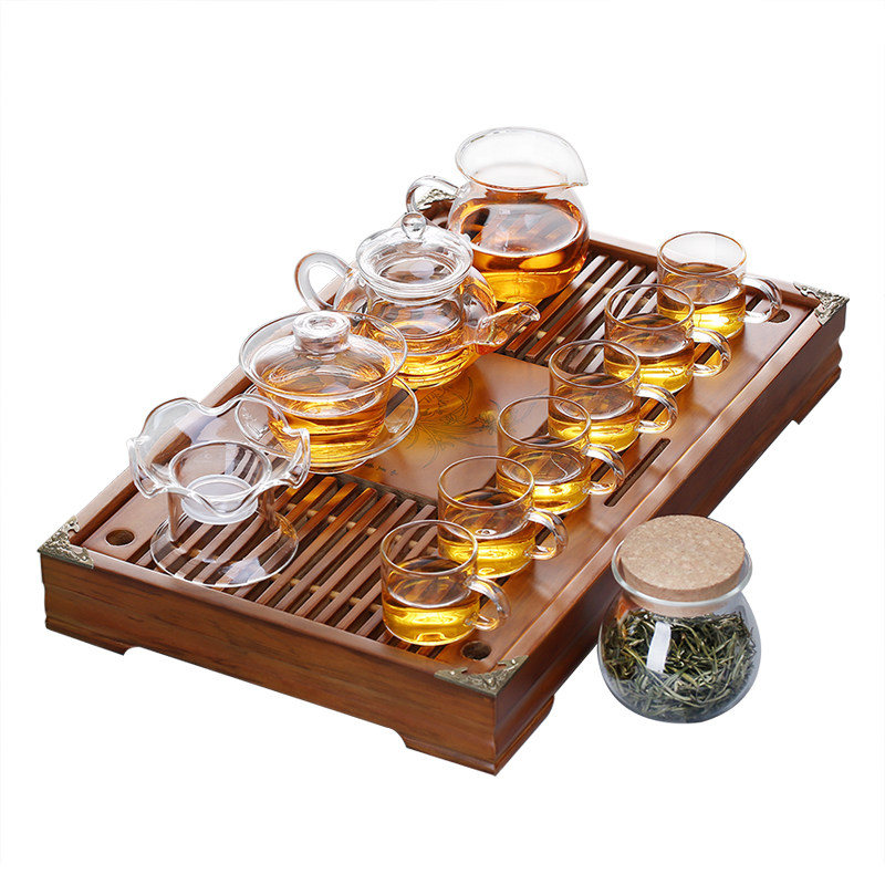 玻璃功夫茶具套装耐热茶杯盖碗小壶公杯整套家用日式简约透明茶具