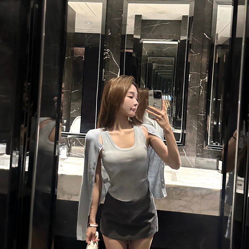 CCZEE 高智欧尼 针织套装女秋季吊带背心上衣百搭显瘦开衫两件套