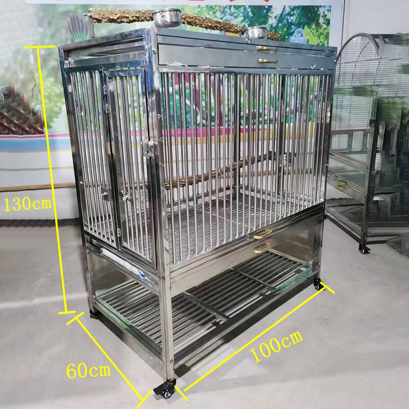 定制不锈钢鸟笼304鹦鹉笼渡鸦八哥大中型鸦科笼防伤羽毛鸟笼子