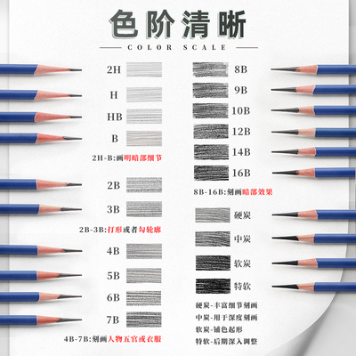 毕加索素描铅笔绘画炭笔美术生专用2h2b4b6b8b14b碳笔软中硬绘图