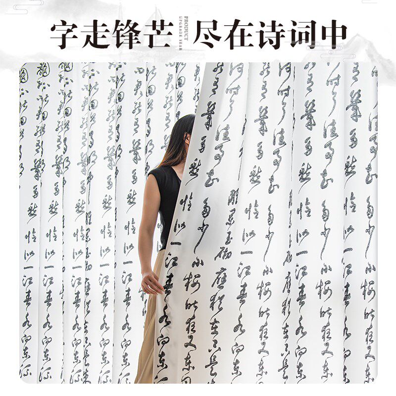 中式书法隔断帘免打孔安装客厅书房茶室透光不透人纱窗帘国风纱幔