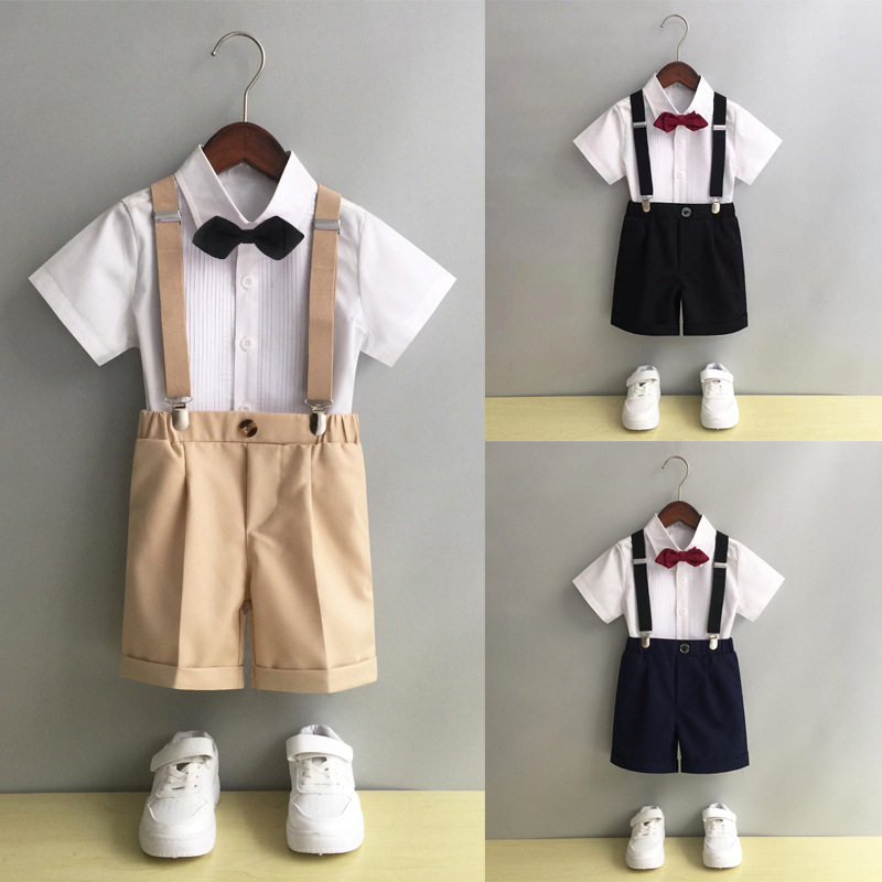 男童礼服夏季幼儿园大合唱演出服短袖背带裤套装英伦风男孩小西装