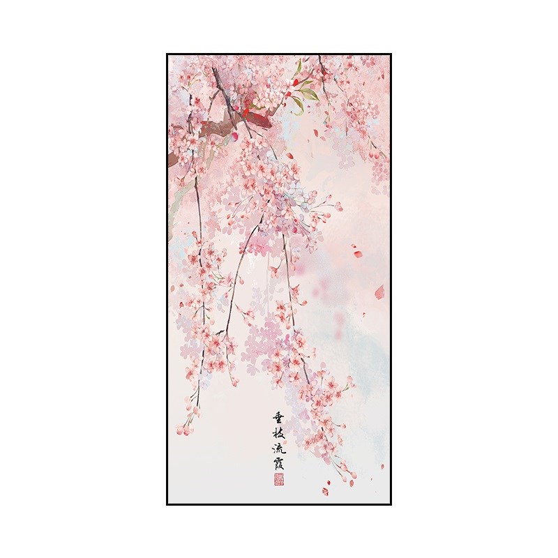 进户门正对玄关画转运桃花挂画竖走廊过道壁灯画楼梯拐角发光壁画