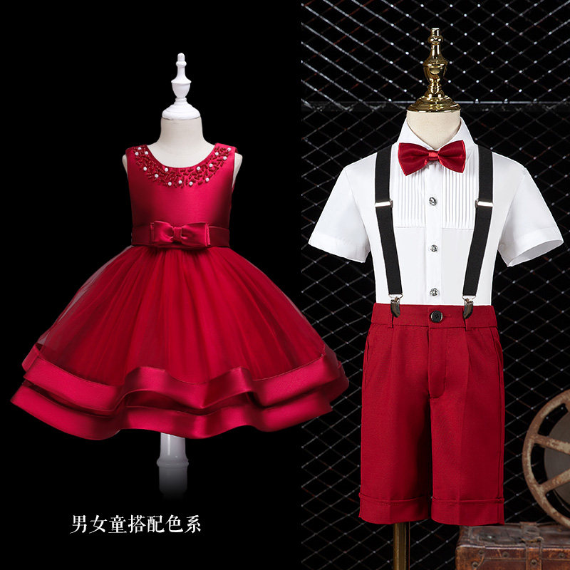 儿童合唱演出服红色男女童表演服装幼儿园毕业照礼服主持人演出服