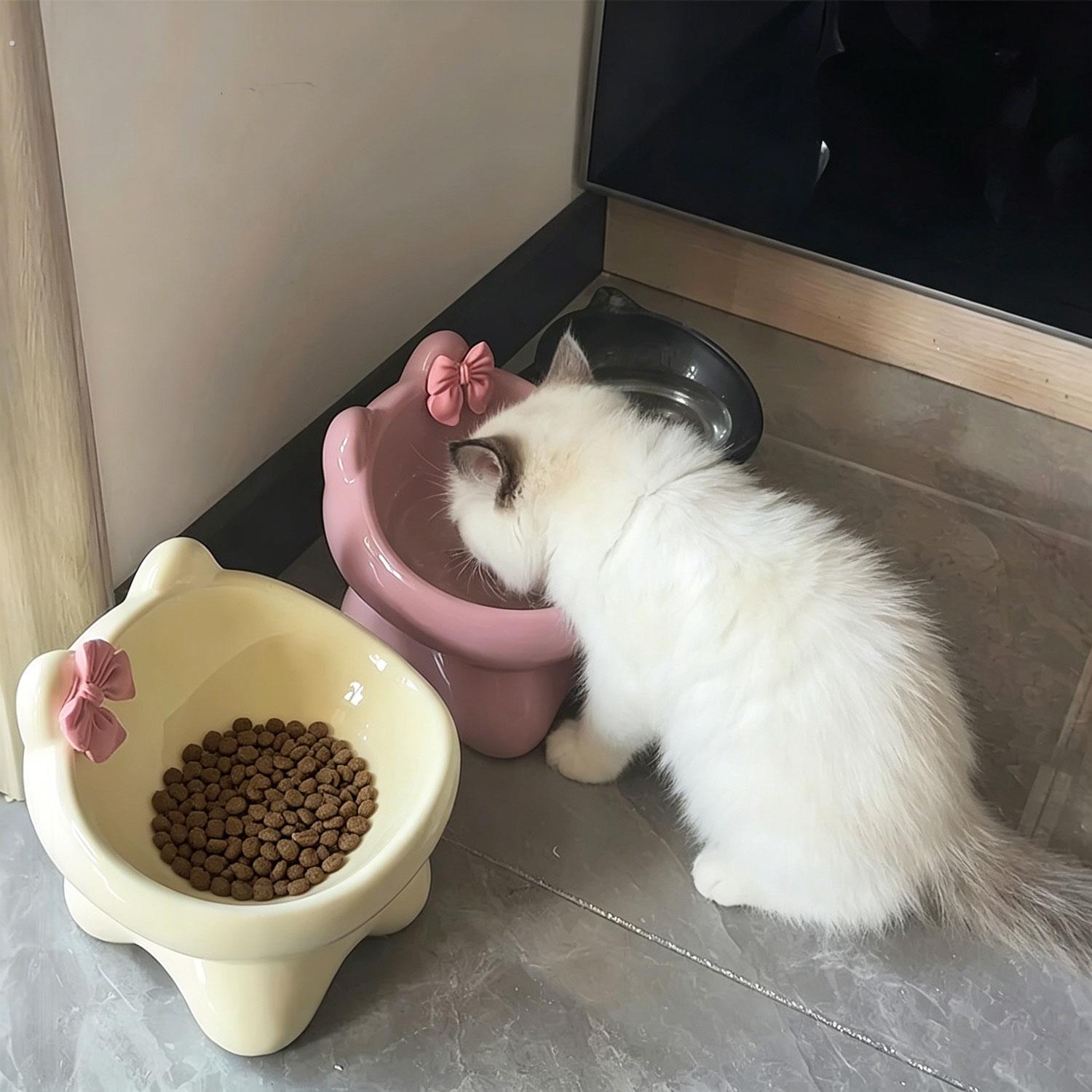 陶瓷猫碗狗狗喝水碗粮碗干饭盆宠物高脚防打翻保护颈椎碗猫咪用品