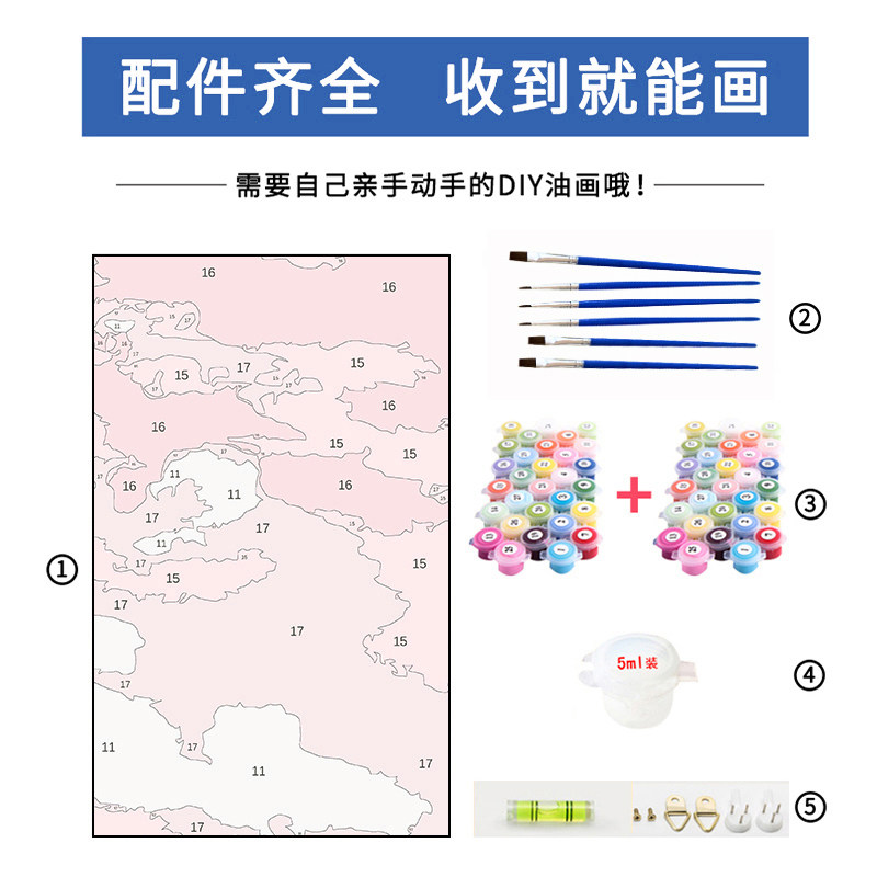 数字油画diy画画玄关风景大尺寸手工填充填色竖油彩画装饰画 金山