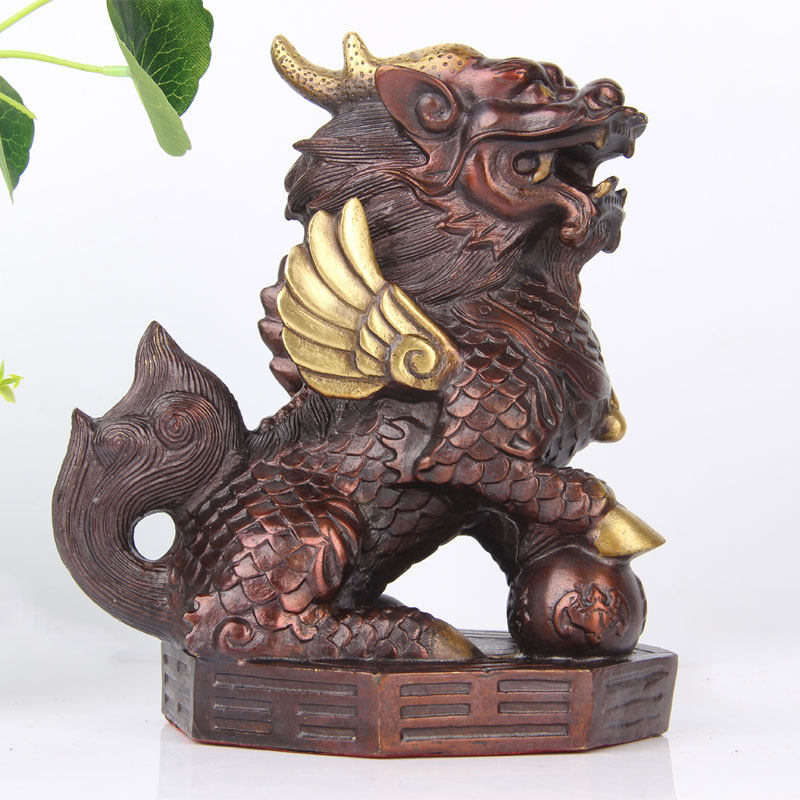 紫铜色铜八卦麒麟摆件铜麒麟摆件一对开业礼品