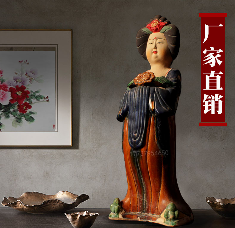 仿古唐仕女摆件陶瓷胖妞肥婆侍女洛阳西安中式手工唐三彩仕女收藏