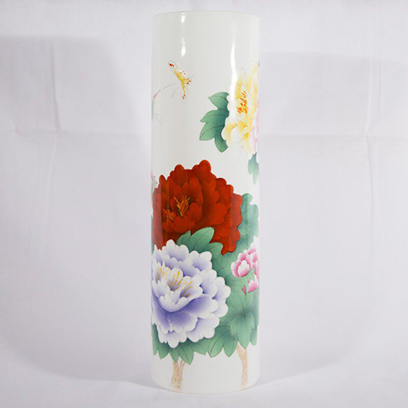 51箭筒直筒薄胎陶瓷灯罩青花鸟山水牡丹葡萄荷花图案壁灯落地灯罩