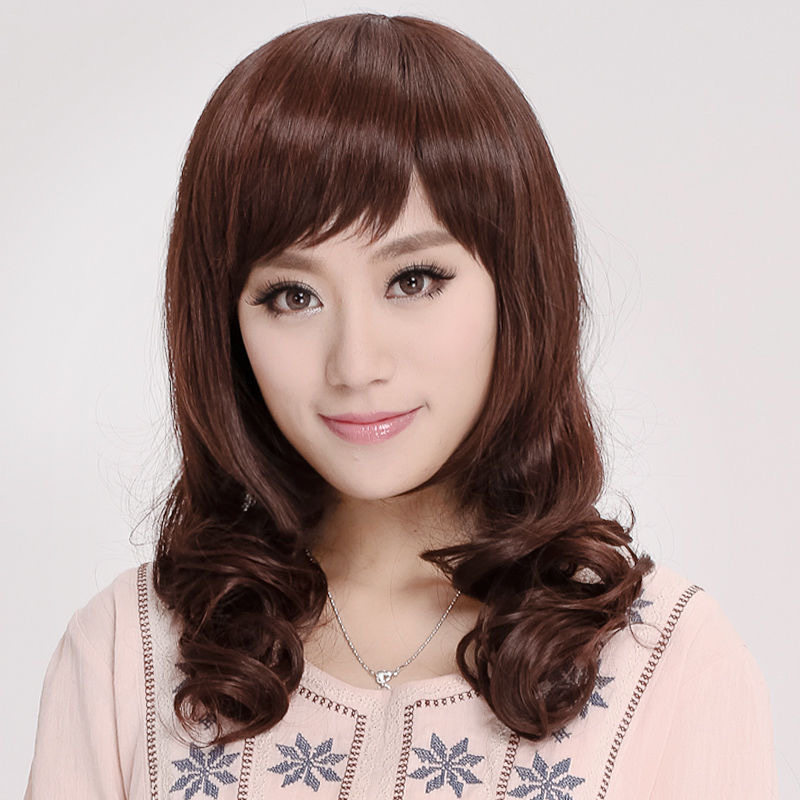 假发女长卷发全头套斜刘海夏季光头妈妈长发适合圆脸戴的发型可扎