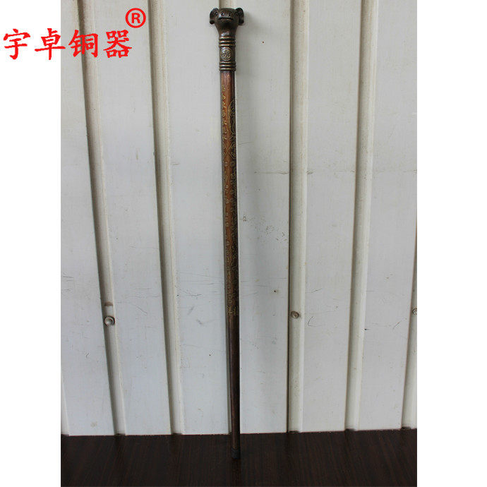 宇卓铜器铜十二兽首拐杖工艺品摆件生肖纯铜拐杖黄铜拐杖头