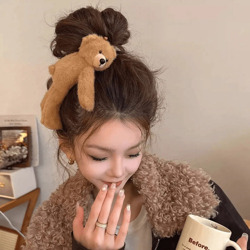 可爱趴趴小熊发夹女2026新款毛绒bb夹前额刘海侧边夹发卡顶夹头饰