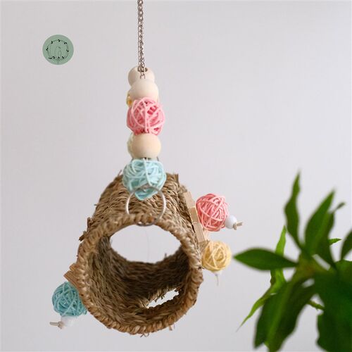 鹦鹉躲避窝牡丹玄凤中小型夏季遮阳窝草编窝透气凉爽攀爬秋千玩具