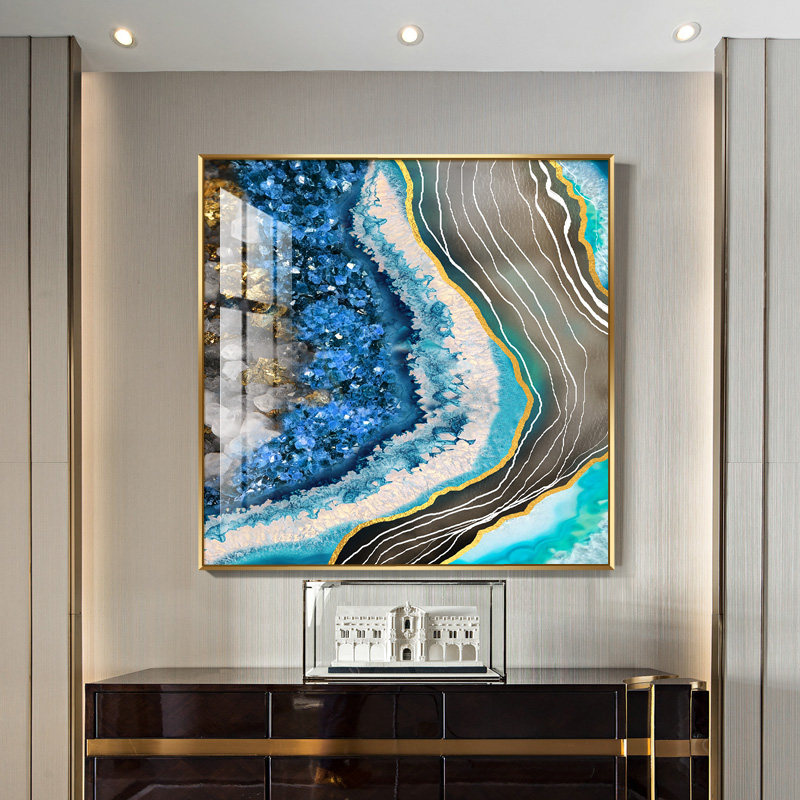 镶钻晶瓷画晶钻水晶轻奢客厅走廊正方形玄关装饰画餐厅3d立体浮雕