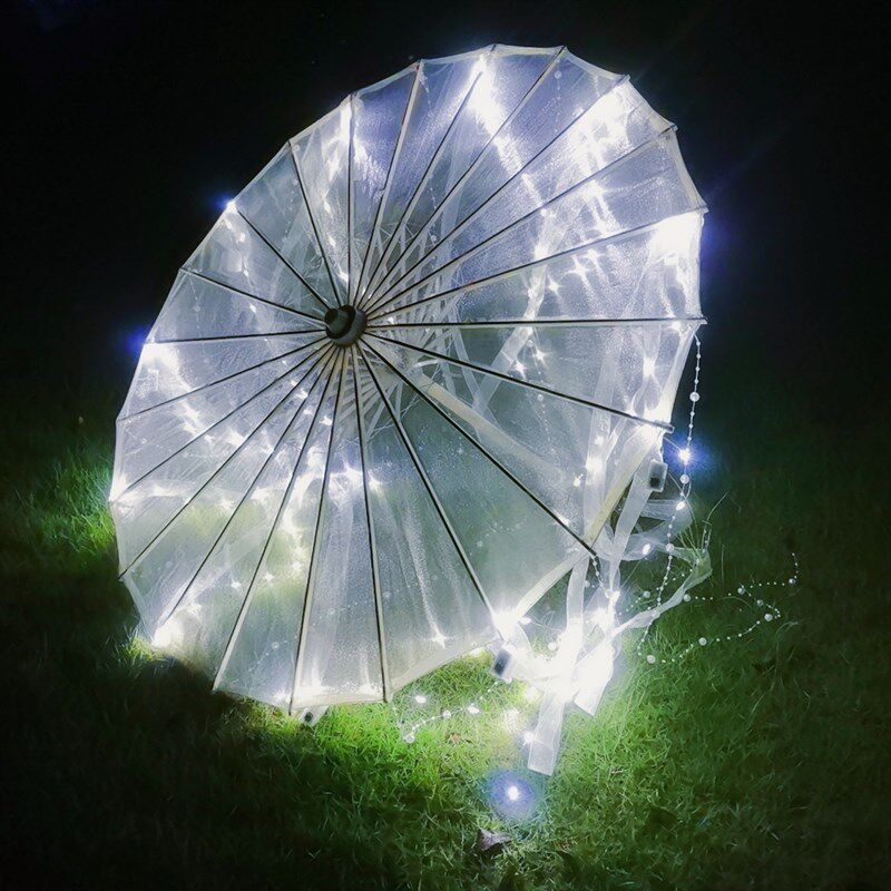 带灯发光古装透明油纸伞古风仙气拍照道具伞儿童走秀流苏水母雨伞