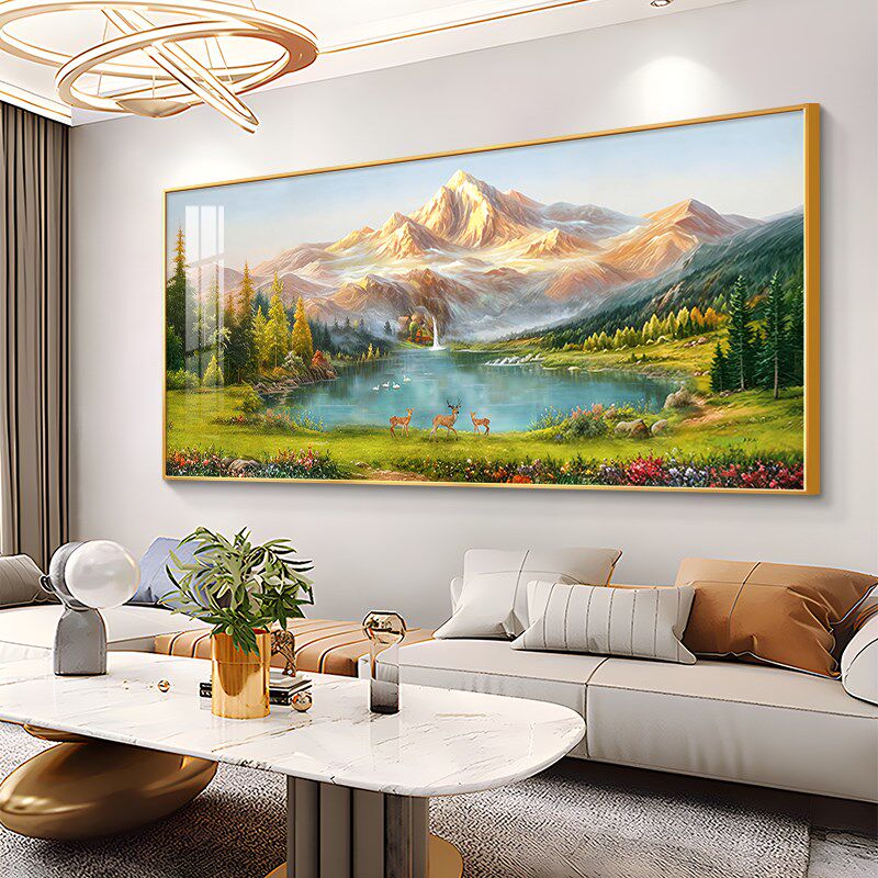 聚宝盆客厅装饰画山水风景油画沙发背景墙挂画轻奢高级感2025新款