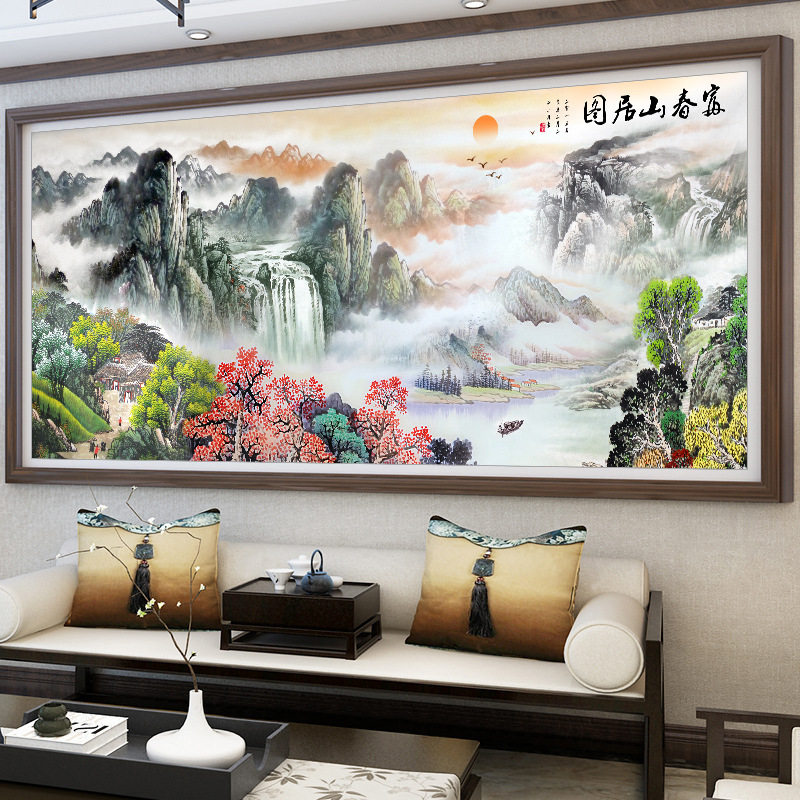 珠绣十字绣全珠子绣富春山居图满绣风景画山水画客厅串珠绣彩珠绣