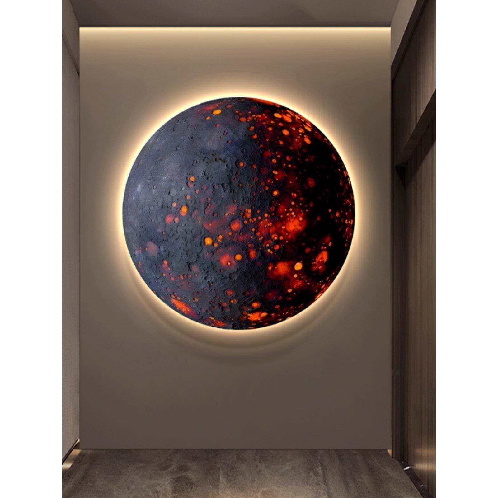 月球玄关装饰画星球走廊过道尽头氛围LED灯壁画卧室背景墙上挂画