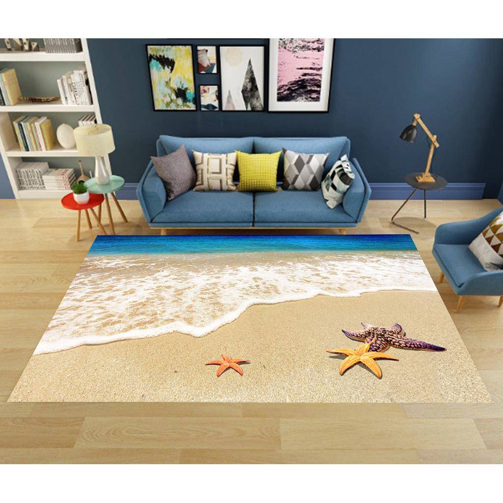 海洋3d幼儿园卡通客厅茶几地中海风格地毯沙滩贝壳大海防滑地垫