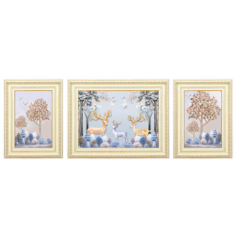 发财麋鹿欧式客厅装饰画沙发背景墙挂画简欧三联餐厅高档大气壁