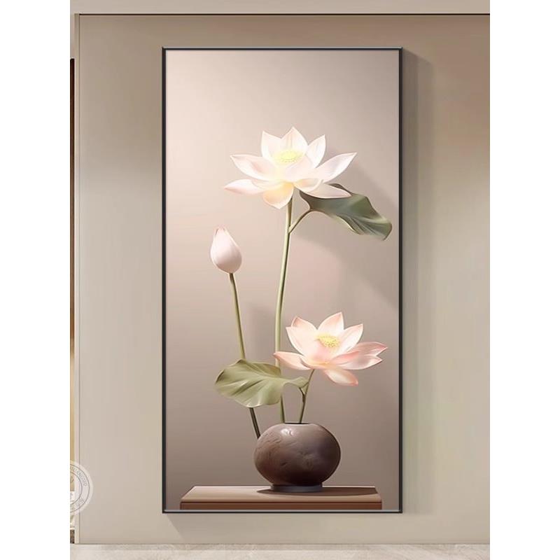 荷花图装饰画新中式客厅玄关莲花图净秽画洗手间挂画平安花瓶壁