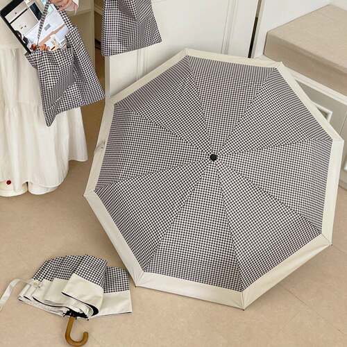 慧谷湖 ins黑白格防晒遮阳伞折叠可携式雨伞女晴雨两用黑胶抗UV遮