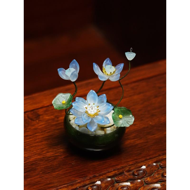 新款琉璃花瓣陶瓷花盆摆件，纯手工缠线，覆古家居饰品桌面摆件图片
