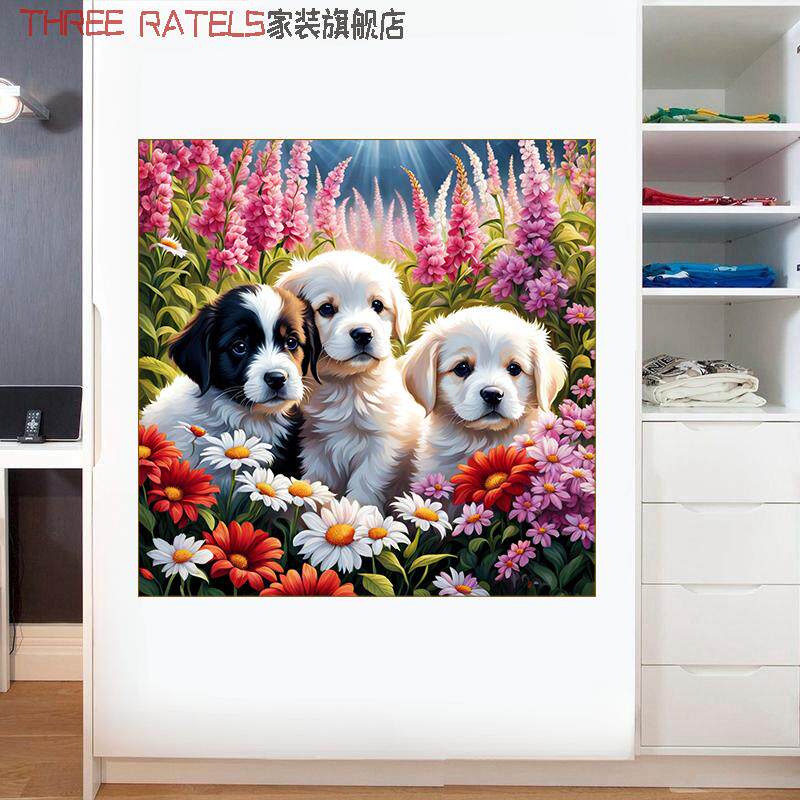 可爱小狗狗子贴画房间背景贴纸贴墙上门窗贴花简约萌宠海报装饰画图片
