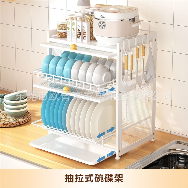 厨房碗碟置物架家用防尘双层碗柜碗盘刀筷子沥水架餐具收纳储物架