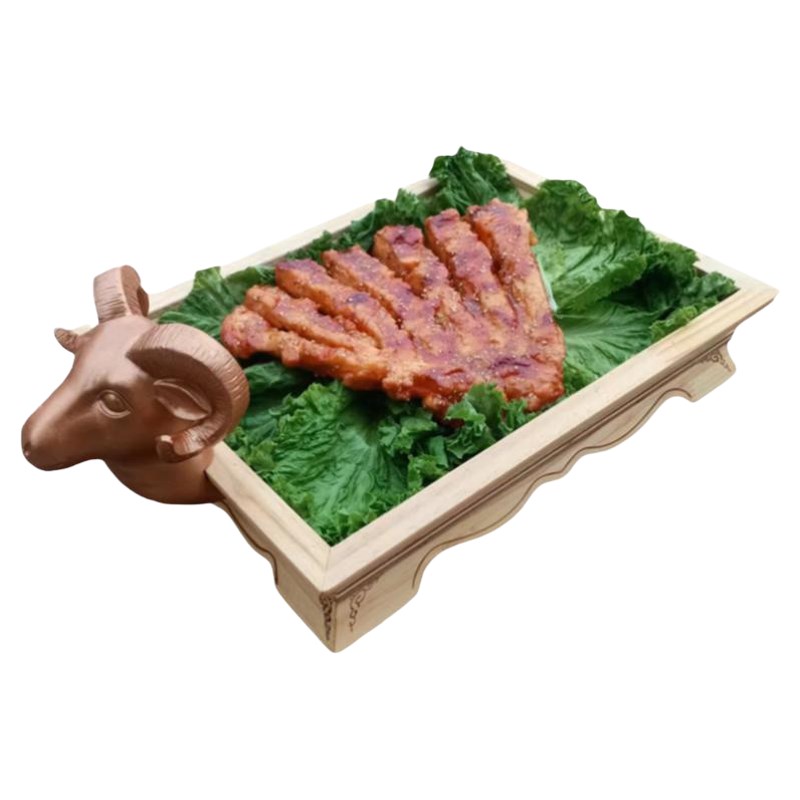 蒙古特色餐具烤全羊盘手把肉盘牛羊排羊腿托盘红色酒店蒙餐厅木盘