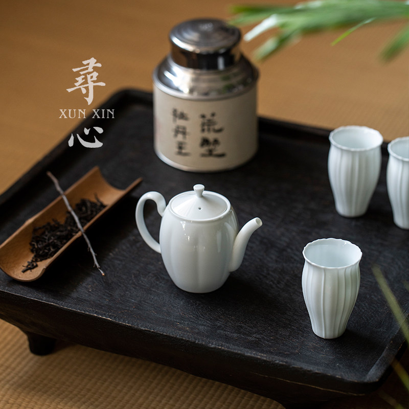 复古甜白釉花瓣壶茶壶单个家用陶瓷冲茶器带过滤泡茶水壶功夫茶具