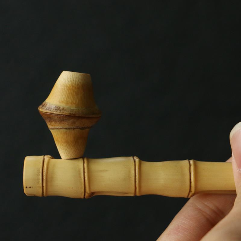 纯手工制作天然实心竹罗汉竹小烟嘴竹制粗烟孔小烟斗装饰不过滤