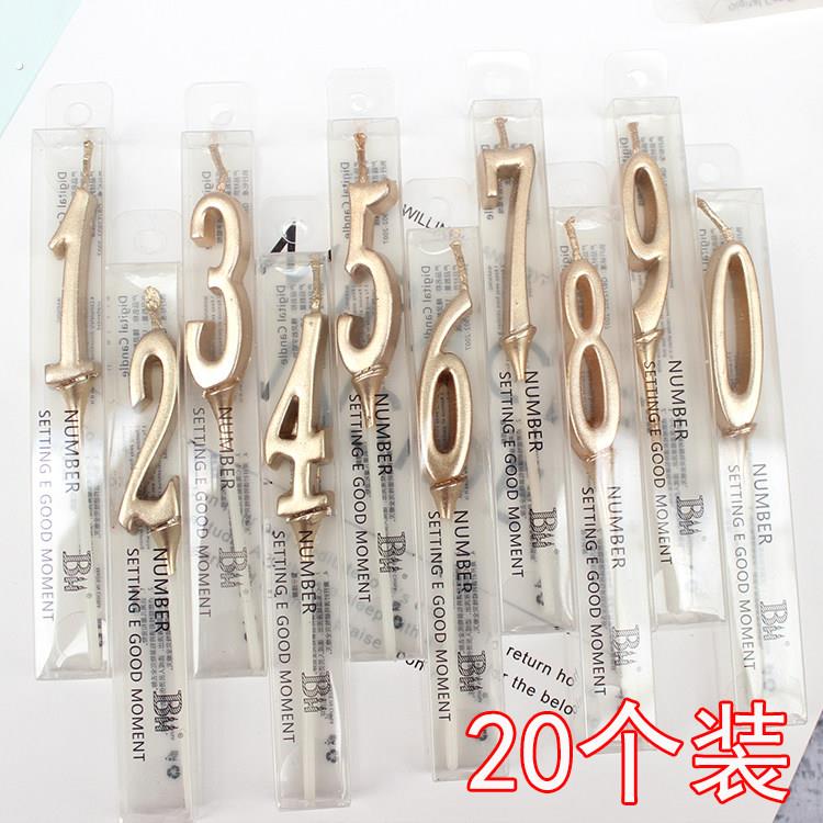 生日蜡烛 香槟色精灵数字蜡烛0-9 生日派对装饰蛋糕蜡烛 20个装