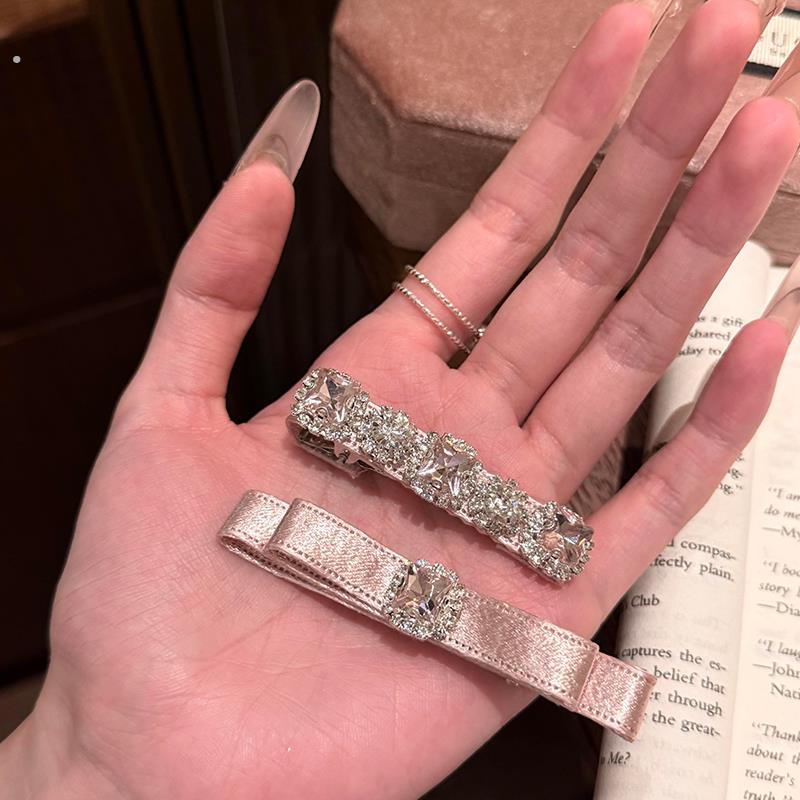 闪钻粉色蝴蝶结发夹女韩系甜美百搭侧边夹刘海夹子碎发卡发饰头饰