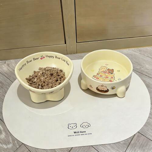 可爱猫碗陶瓷猫食盆慢食碗高脚护颈防黑下巴狗碗防打翻大口径粮碗