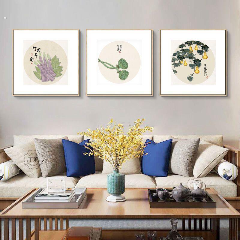 新中式寓意蔬菜墙上饭厅挂画带框饭厅餐桌创意画茶室挂画