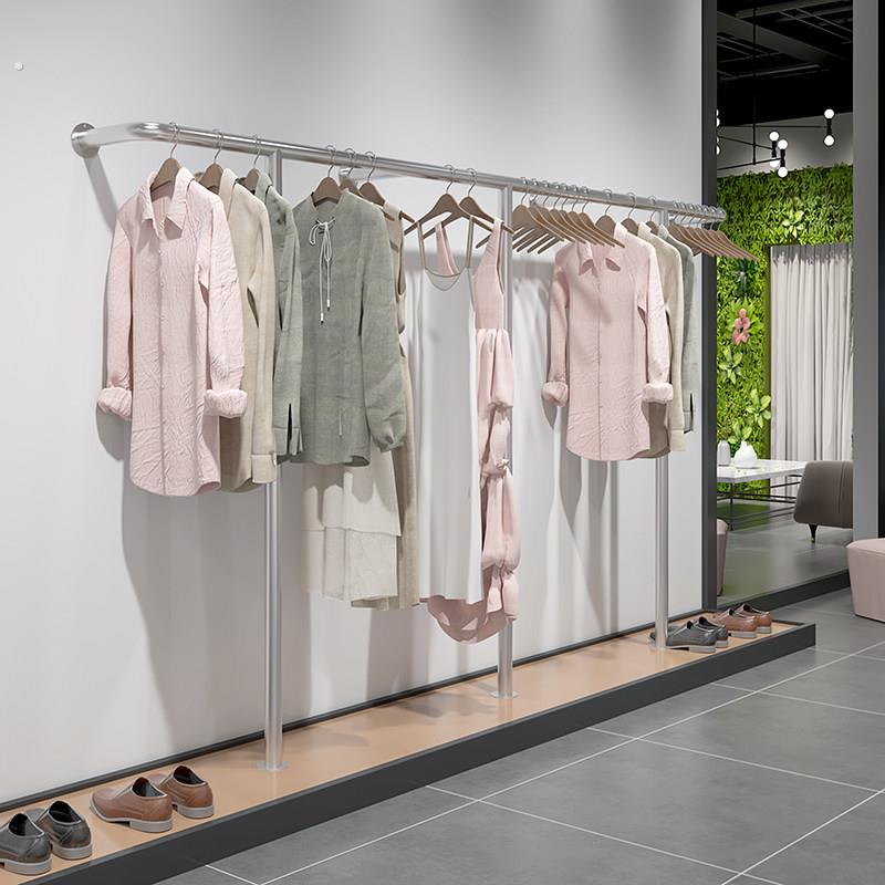 上墙正挂衣杆落地式服装店展示架壁挂式侧挂架女装陈列不锈钢货架